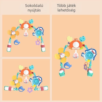 Újszülött számára: karabineres és csörgős függő játék – forgás, hang, kettős funkció, műanyag (0-3 év)