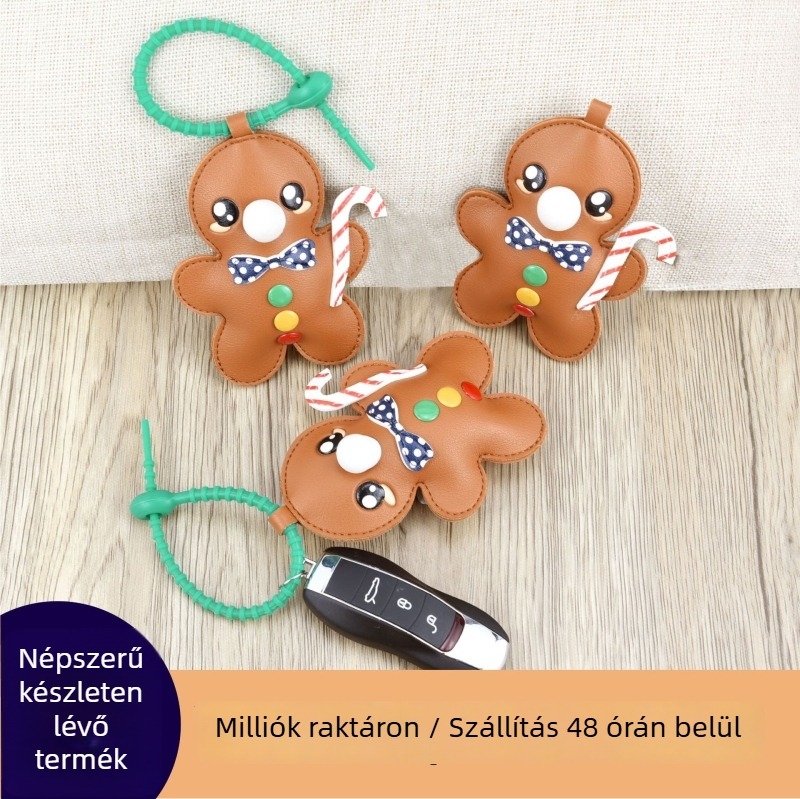 Gingerbread Man PU bőrrel készült táskafüggő autóba akasztható, anime minta, ultra könnyű, kiegészítő a táskának, 2025 ősz