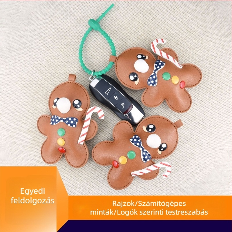 Gingerbread Man PU bőrrel készült táskafüggő autóba akasztható, anime minta, ultra könnyű, kiegészítő a táskának, 2025 ősz