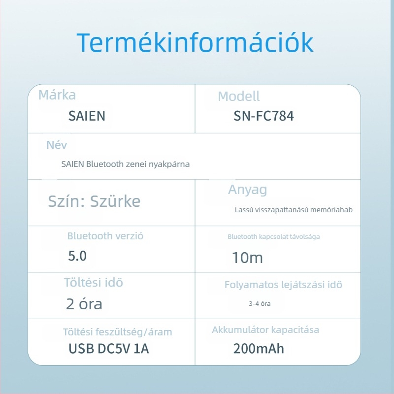 SN-FC784 Bluetooth zenés U-alakú nyakpárna zajcsökkentéssel, hordozható utazáshoz és irodába