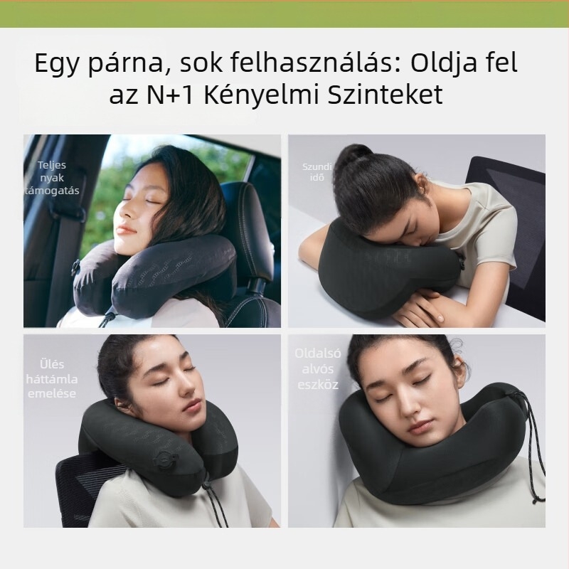 Utazási felfújható nyakpárna, U-alakú párna memóriahab töltettel, Ice Silk huzattal, minimalist stílus, súly 1,5–2 kg