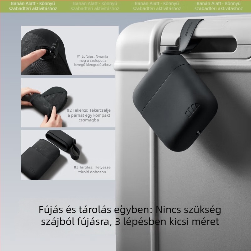 Utazási felfújható nyakpárna, U-alakú párna memóriahab töltettel, Ice Silk huzattal, minimalist stílus, súly 1,5–2 kg