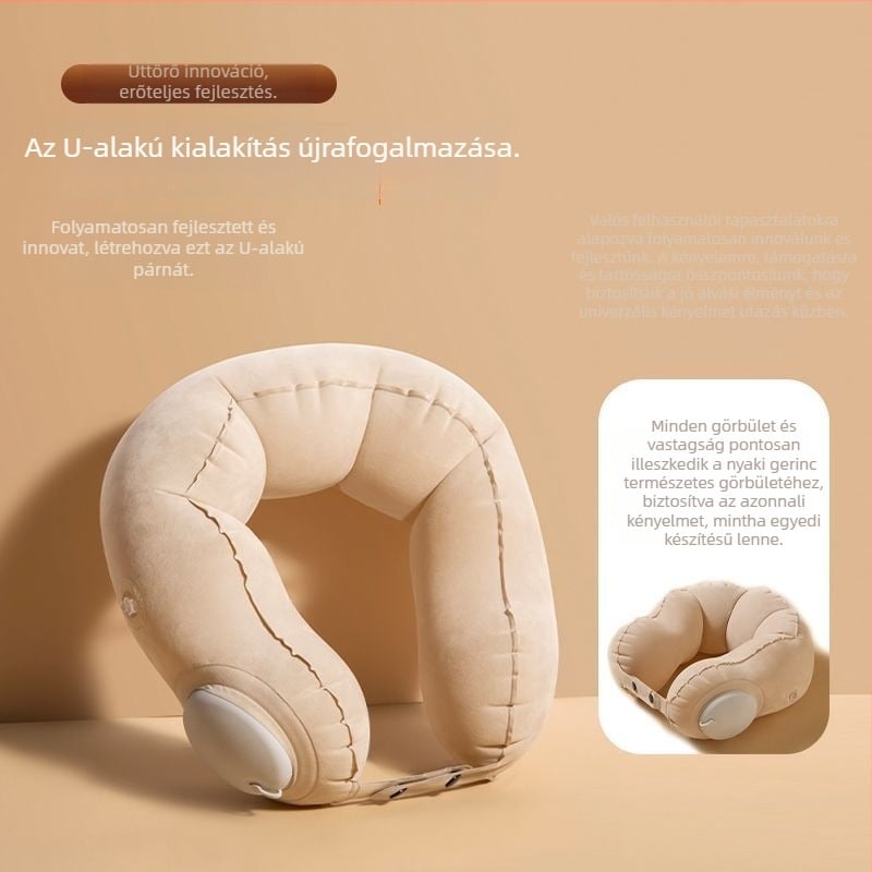 U-alakú, felfújható utazó nyakpárna, levegővel töltve, PVC anyagú, könnyű, felnőtteknek, modern minimális stílus
