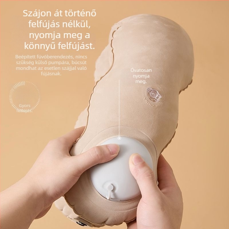 U-alakú, felfújható utazó nyakpárna, levegővel töltve, PVC anyagú, könnyű, felnőtteknek, modern minimális stílus