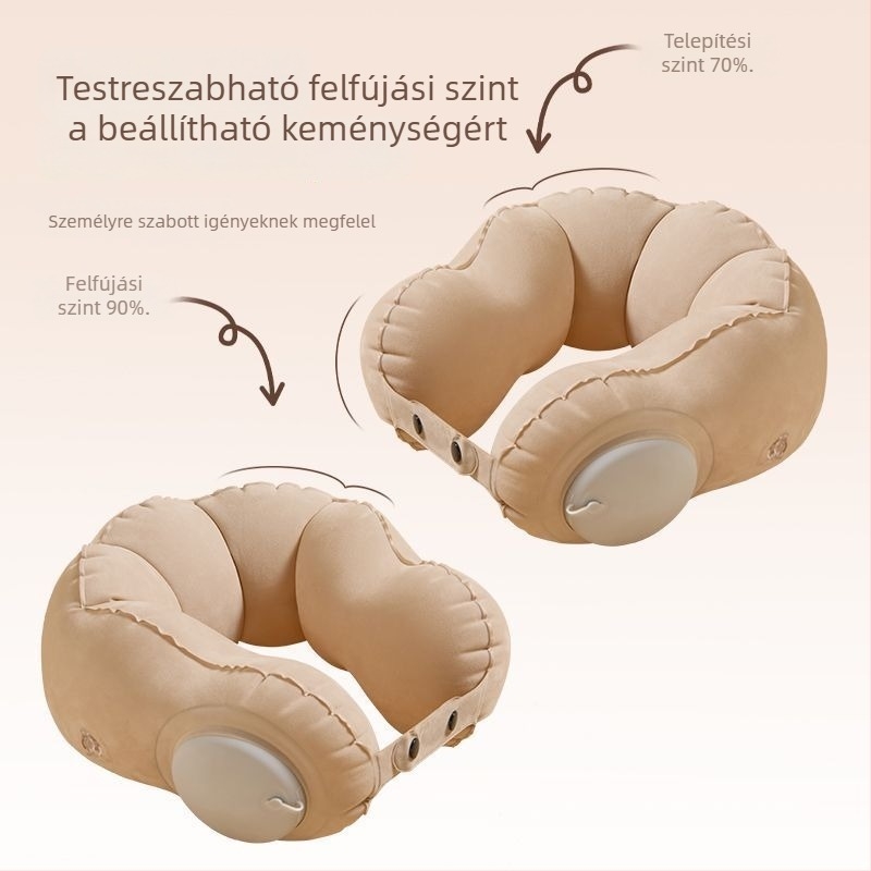 U-alakú, felfújható utazó nyakpárna, levegővel töltve, PVC anyagú, könnyű, felnőtteknek, modern minimális stílus