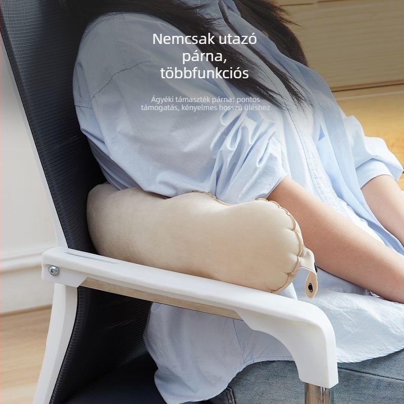 U-alakú, felfújható utazó nyakpárna, levegővel töltve, PVC anyagú, könnyű, felnőtteknek, modern minimális stílus