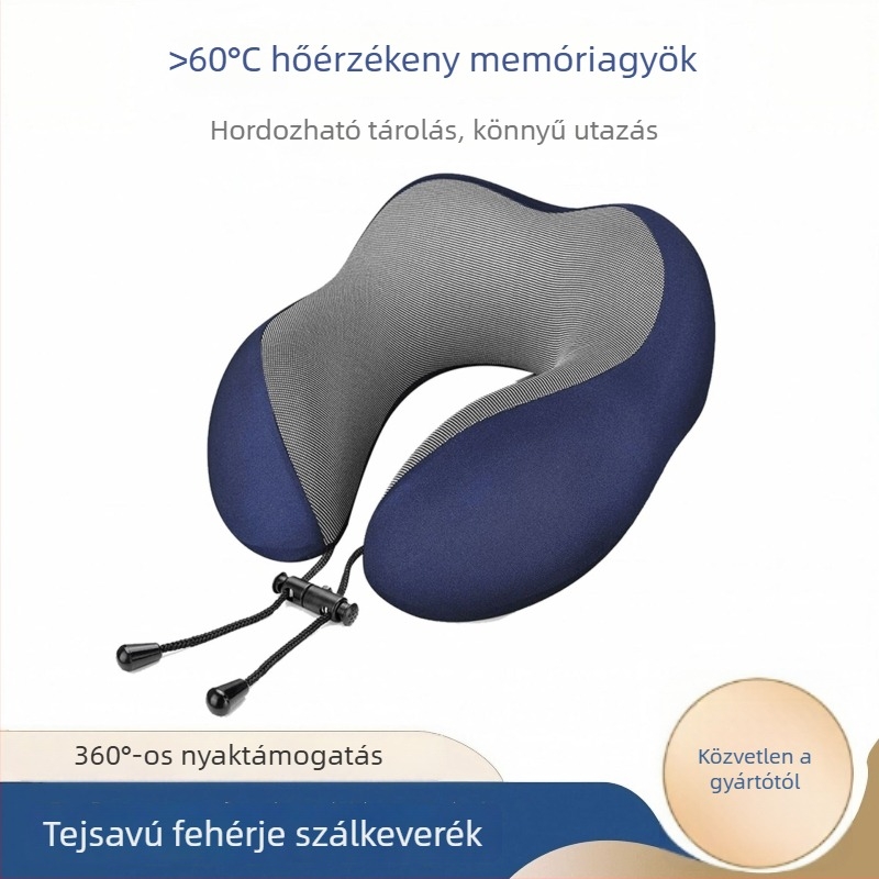 U alakú utazó nyakpárna memóriahabbal, légáteresztő tej-selyem huzattal, modern letisztult dizájn