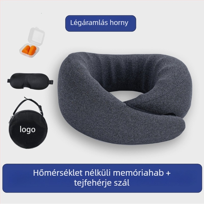 Memóriahabos utazó párna, U-alakú nyakpárna, huzat tej-velúr, modern minimalista stílus
