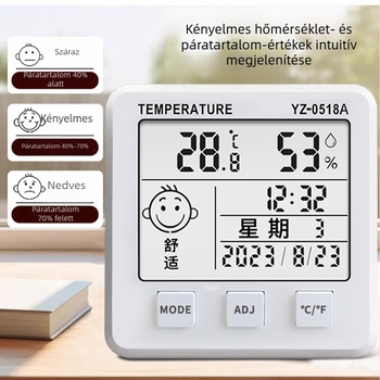 Magas pontosságú belső hőmérő-higrométer kijelzővel a hőmérséklet és a páratartalom számára otthonra és az autóba