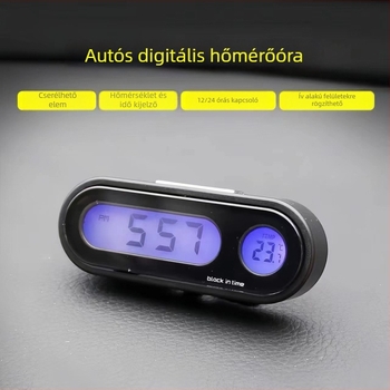 Autóhoz szánt digitális hőmérséklet- és páratartalom-mérő szívófejjel, átlátszó LCD kijelző, műanyag ház, Town Head márka