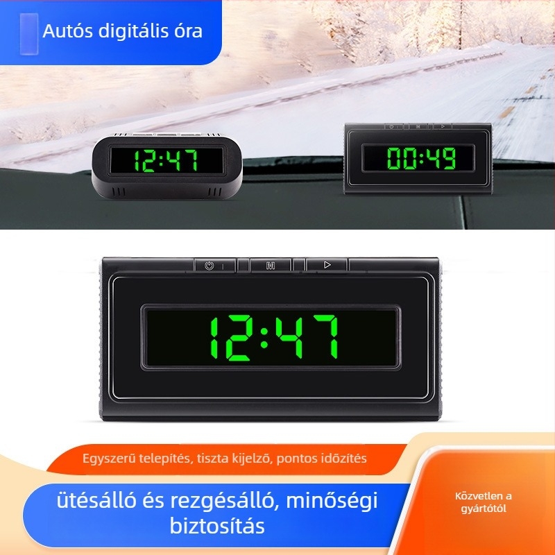 Autó-műszerfal óra hőmérővel és digitális kijelzővel – ABS anyag, középkonzol, állítható szög, márka Yiying