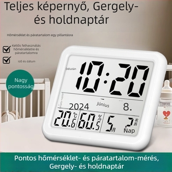 Beltéri hőmérő és higrométer, elegáns kialítású otthoni használatra, helyiségi hőmérséklet-kijelző, nagy pontosságú, holdnaptár-kijelző