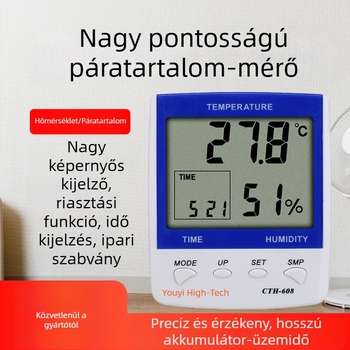 Uyigao CTH608 Beltéri nagyméretű digitális higrométer elektronikus órával – pontos hőmérséklet- és páratartalom-mérés