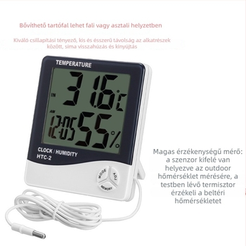 HTC-2 belső/kültéri digitális higrométer és hőmérő, szondával és nagy kijelzővel