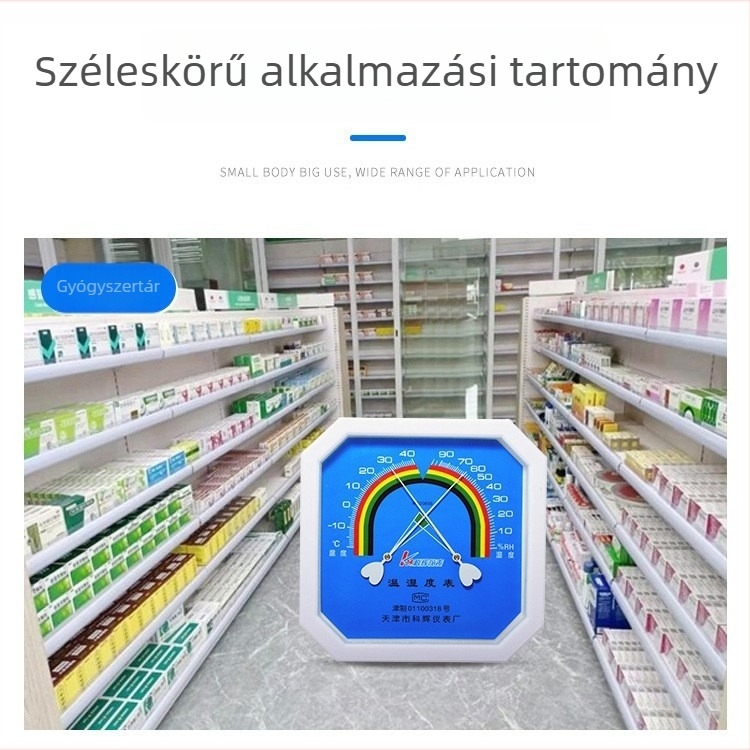 Magas pontosságú nyolcszögletű hőmérséklet-higrométer legújabb kalibrálási tanúsítvánnyal gyógyszertáraknak, kórházaknak, ipari tárolásra és otthoni használatra