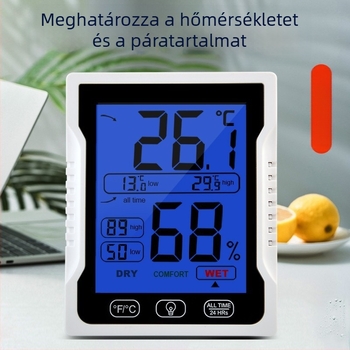 YZ6042 Ipari osztályú hőmérséklet- és páratartomérő üvegházakhoz és laboratóriumokhoz, nedvességálló, két No.7 elemet használ