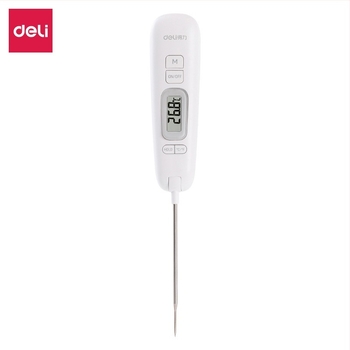 Deli 8899 szondás típusú elektronikus hőmérő-higrométer, tömeg 0,3 kg, hőmérséklet pontosság 2