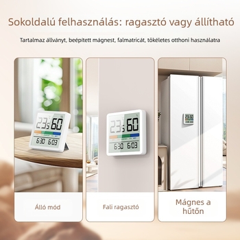 Pinsheng mágneses digitális hőmérséklet- és páratartalom-mérő LED kijelzővel – beltéri használat, babaszoba, hőmérséklet és páratartalom, idő és dátum