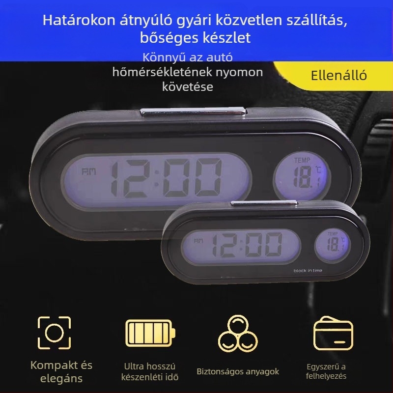Town Head 3 az 1-ben autó digitális hőmérséklet- és páratartalom-mérő, feszültségdetektor, belső és külső hőmérséklet-érzékelő és elektronikus óra