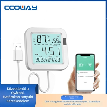 Vezeték nélküli WiFi okos otthoni hőmérséklet- és páratartalom-érzékelő digitális kijelzővel, távoli valós idejű megfigyeléssel