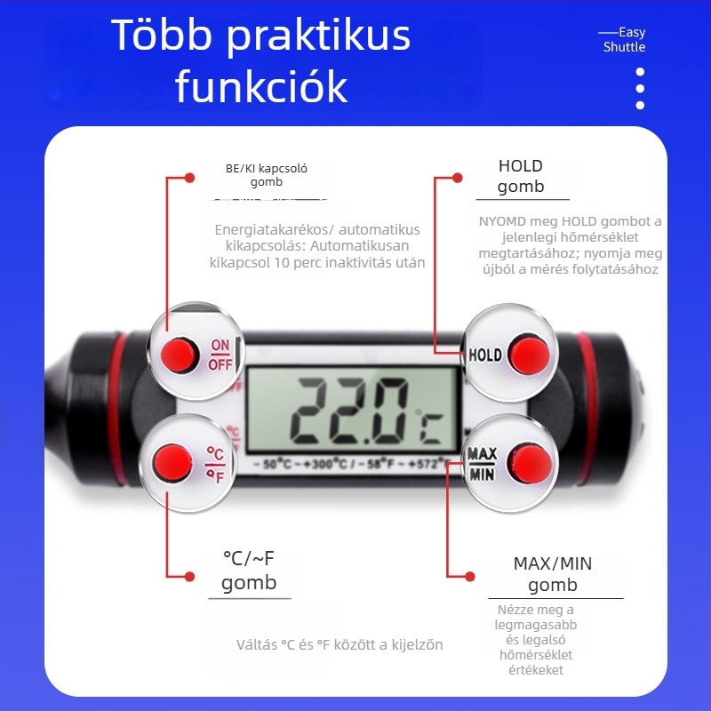 Sondás hőmérő autóhűtőhöz/fagyasztóhoz és háztartási klíma kiáratának mérésére, modell Bbf3588772192907081