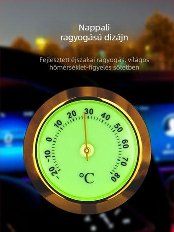 Mini autóhőmérő és páratartométer, mechanikus, WS22 modell, világító kijelzővel