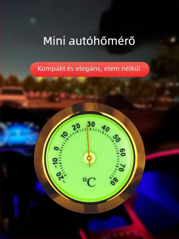 Mini autóhőmérő és páratartométer, mechanikus, WS22 modell, világító kijelzővel
