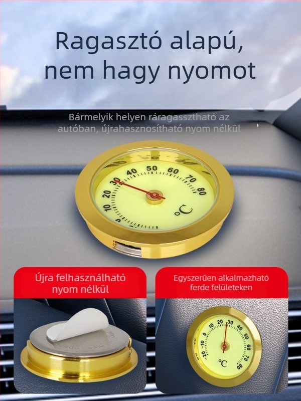 Mini autóhőmérő és páratartométer, mechanikus, WS22 modell, világító kijelzővel