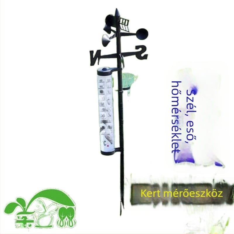 Kerti időjárás állomás kültéri hőmérővel, esőmérővel és szélirány-mérővel – állítható szög.