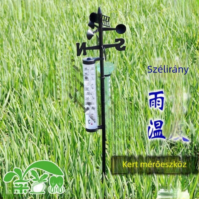 Kerti időjárás állomás kültéri hőmérővel, esőmérővel és szélirány-mérővel – állítható szög.