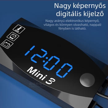 Motorkerékpár három az egyben: óra, hőmérséklet- és feszültségmérő, digitális LED kijelző, 12V