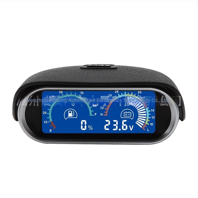 Autó műszer LCD kijelzővel; kettős funkciójú olajszint- és feszültségmérő (12–24V, PVC ház)