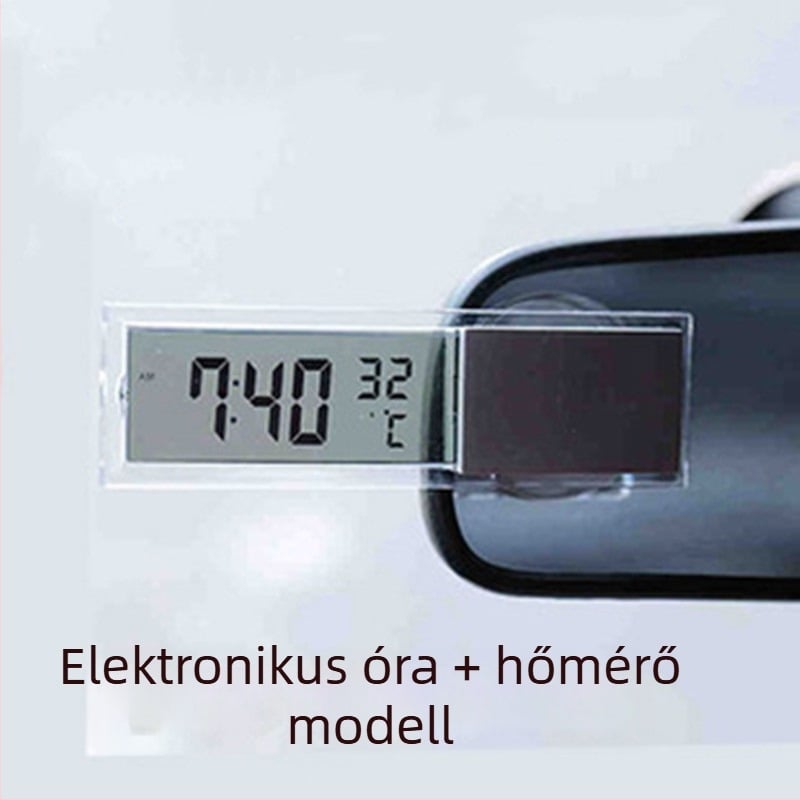 Világító autóóra elektronikus hőmérséklet- és páratartalom-mérővel, állítható szögű, anyag: Egyéb, végrehajtási szabvány: Megfelelt