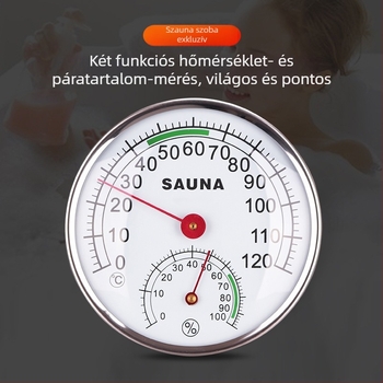 Nagy kijelzős termos-higrométer, hőmérséklet-tartomány 0–120°C, páratartalom 0–100%, hőmérséklet-precizitás 1°C, páratartalom felbontás 2%