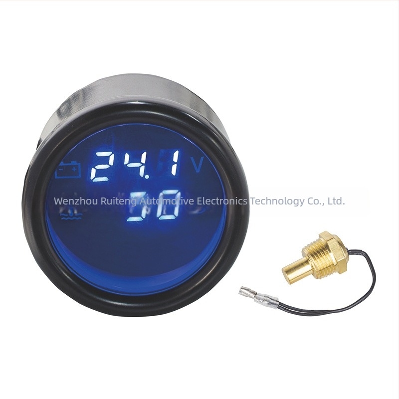 52 mm-es kék háttérvilágítású digitális vízhőmérséklet- és feszültségmérő, integrált, autókhoz, teherautókhoz és építőgépekhez