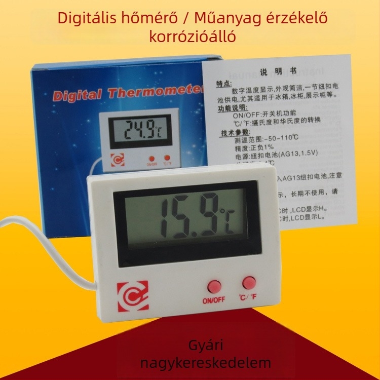 Digitális hőmérő sondo-val és kijelzővel - tartomány -50…70°C, felbontás 0.1°C, pontosság ±1°C, CJHT-5 modell, Chuangji márka