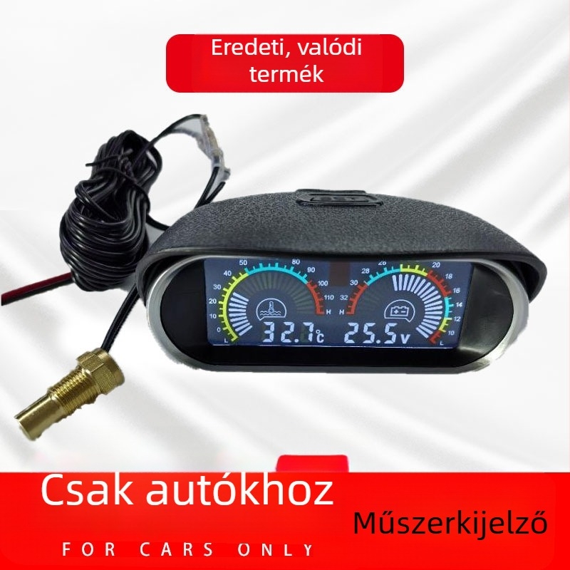 Univerzális autós LCD kijelző vízhőmérséklet- és voltmérő funkcióval, HD kijelző háromportos vízhőmérővel