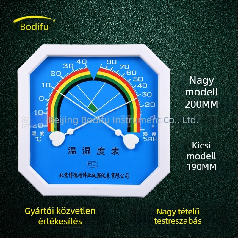 WS2080A Bodford mutató típusú hőmérő és higrométer, nyolcszög alakú tárcsával, magas pontosság; Eredet Wuqiang; Otthon, iroda, iskola, laboratórium, hotel, szupermarket