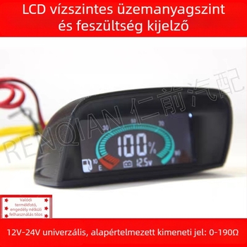 Üzemanyag-szint mérő és voltmérő autókhoz, teherautókhoz és mezőgazdasági járművekhez — LCD kijelző, 12/24V