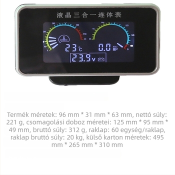 LCD három az egyben mérőműszer: vízhőmérséklet, feszültség és olajnyomás, 24V