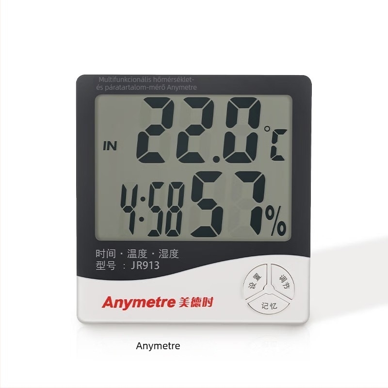 Elektronikus hőmérséklet- és páratartalom-mérő JR913, Meide Time, belső használat, alkalmazások: háztartás, kollégium, raktár, számítógépes terem, laboratórium