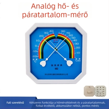Fémes mutatóval ellátott hőmérő és higrométer, nyolcszögletű számlap, falra akasztható