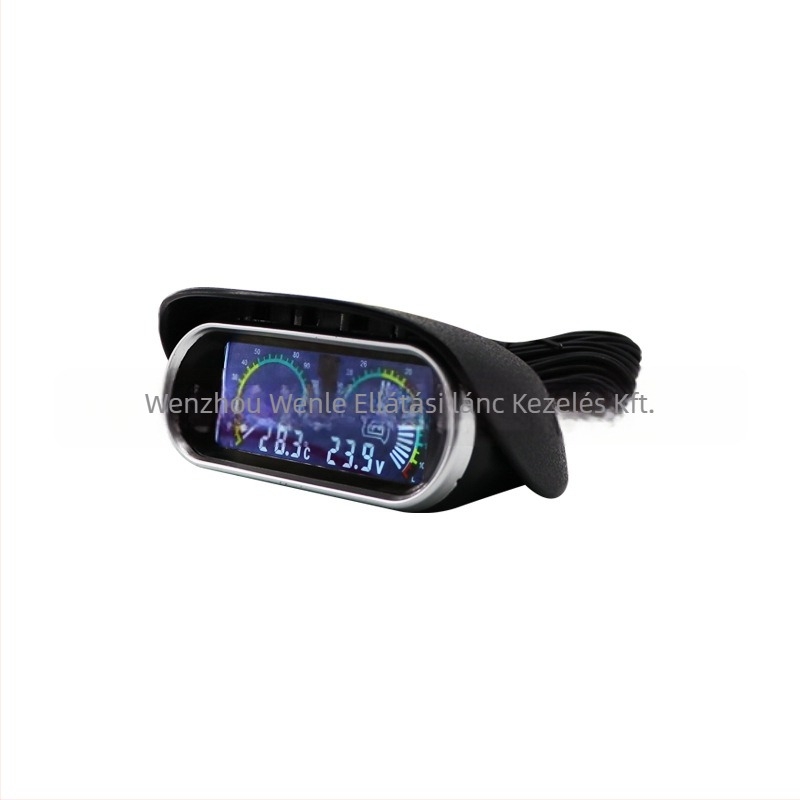Stable LCD autó műszer – kettős funkciójú digitális vízhőmérséklet- és voltmérő, 12/24V, vas ház, tömeg 0,139 kg