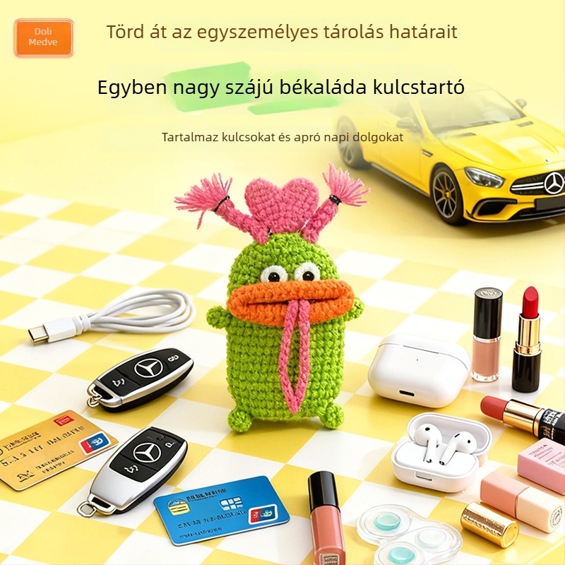 Kulcstartó táska, kézzel kötött, karikatúra kolbász-száj dizájnnal, uniszex, mindennapi használatra (Anyag: gyapjú; Stílus: gyerekes rajz; Kategória: kulcstartó táska)