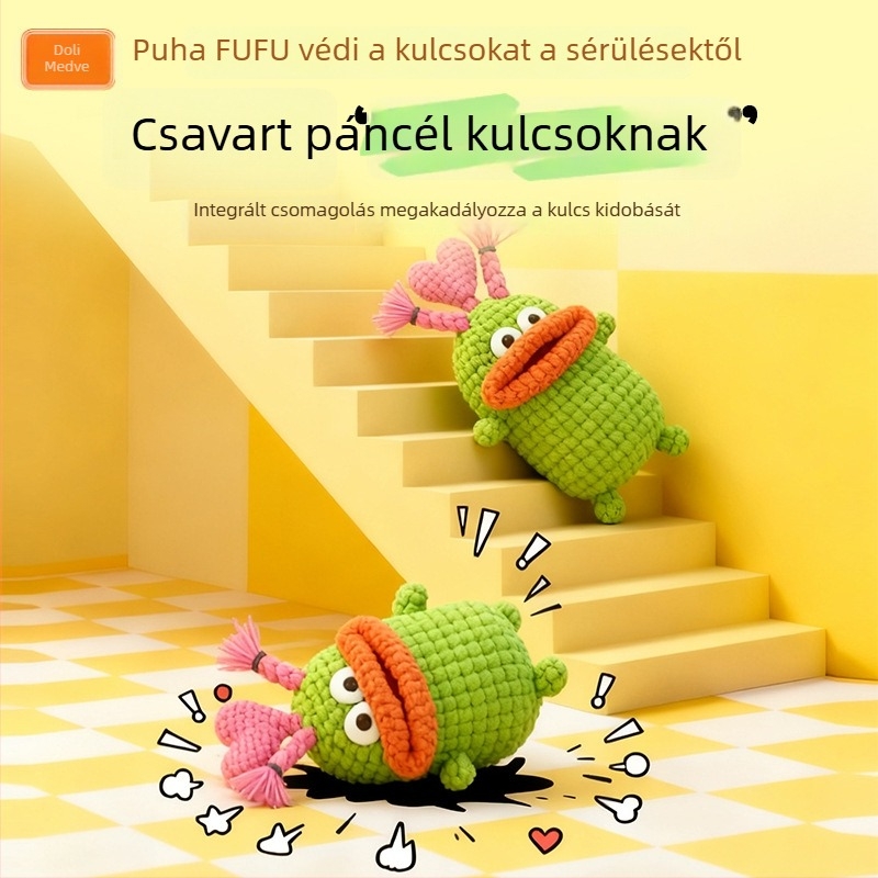 Kulcstartó táska, kézzel kötött, karikatúra kolbász-száj dizájnnal, uniszex, mindennapi használatra (Anyag: gyapjú; Stílus: gyerekes rajz; Kategória: kulcstartó táska)