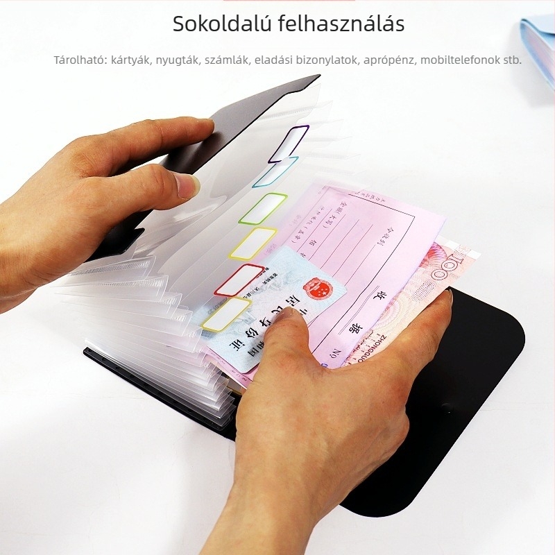Mini A6-os mappa – Többszintes, álló accordion típusú dokumentumszervező ID-kártyákhoz, útlevélhez és nyugtákhoz