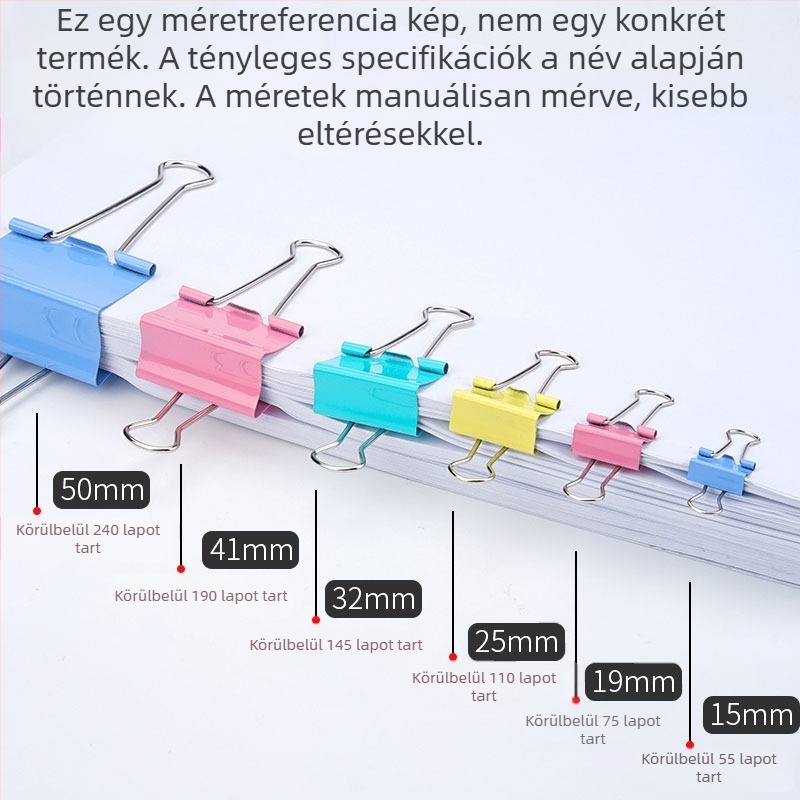 Színes fém klipek dokumentumokhoz, papírokhoz és könyvekhez