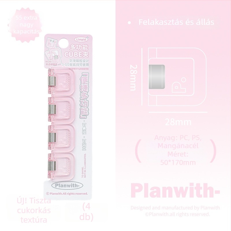 Pénztárca-klíp Kocka - Planwith Multifunkcionális Mini Klip Jegyzetekhez és Számlákhoz (Márka: Planwith; Anyag: Műanyag; Kód: 202506300203)