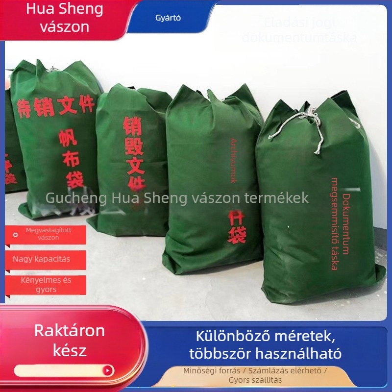 Bizalmas dokumentumtároló táska, vászon, húzózáras záródás, alj és oldalsó paneles kivitel, testreszabható, Huasheng Canvas márka