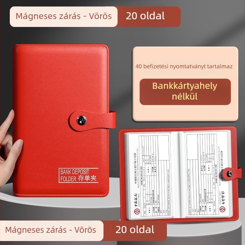 Egyoldalas mappa befizetési nyugtákhoz, PU anyag, csipesz 228, kompatibilis a standard papírtípusokkal, logó nyomtatása elérhető, testreszabás